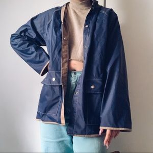 van heusan navy and tan rain jacket coat large
